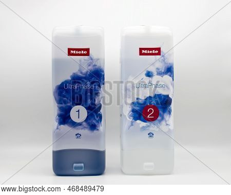 Bologna - Italy - December 28, 2022: Miele Ultraphase Twindos Detergent For Laundry Isolated On A Wh