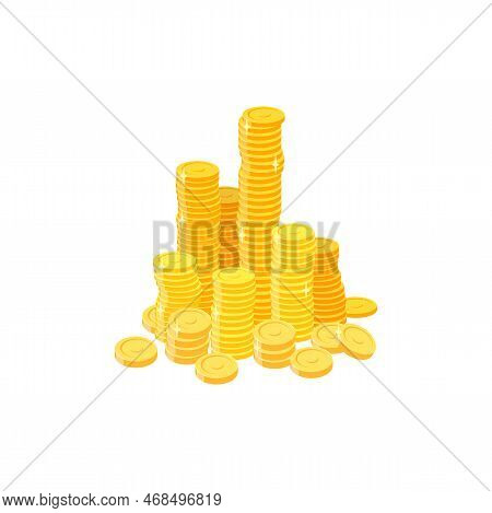 Cartoon Golden Coins Stack, Money, Isolated Vector Gold Shiners Cash. Business Wealth, Profit Or Fin