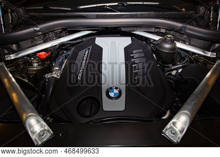 Lviv, Ukraine - October 21, 2020: Bmw X6 M50d Engine Compartment