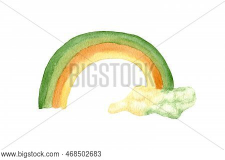 Green Rainbow Watercolor Element For St. Patricks Day. Illustration Isolated On A White Background.