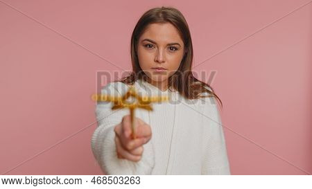 Magician Witch Woman Gesturing With Magic Wand Fairy Stick, Making Wish Come True, Casting Magician 