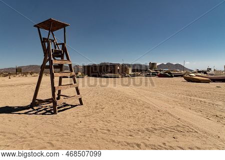 Cabo De Gata, Spain - September 04, 2020: Fishing Boats And Ships Stranded On The Beach Sand In The 