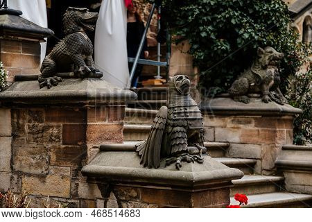 Wernigerode, Saxony-anhalt, Germany, 29 October 2022:  Castle With Tower In Harz Mountains Above Tow