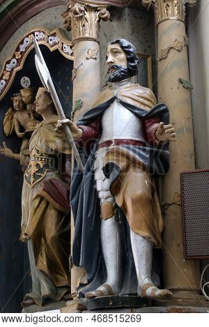 Durdic, Croatia - May 08, 2012: Statue Of The Saint On The Altar Of Saint Barbara In The Parish Chur