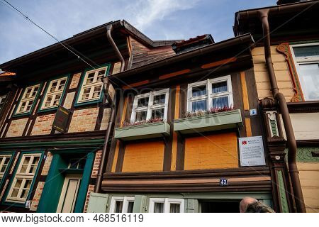 Wernigerode, Saxony-anhalt, Germany, 29 October 2022:  Kleinstes Haus Or Smallest House, Historic Ol