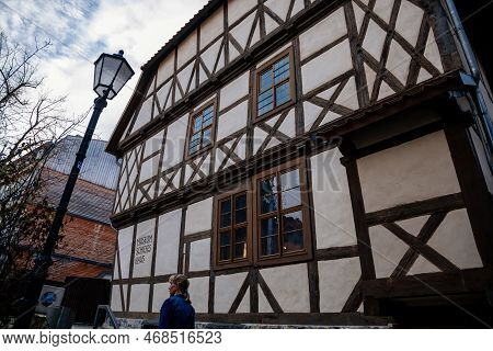 Wernigerode, Saxony-anhalt, Germany, 29 October 2022:  Museum Schiefes Or Crooked Haus, Historic Old