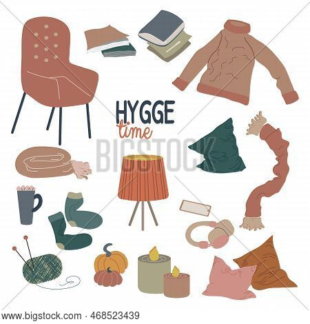 Hygge Time Autumn And Winter Set Vector Illustration