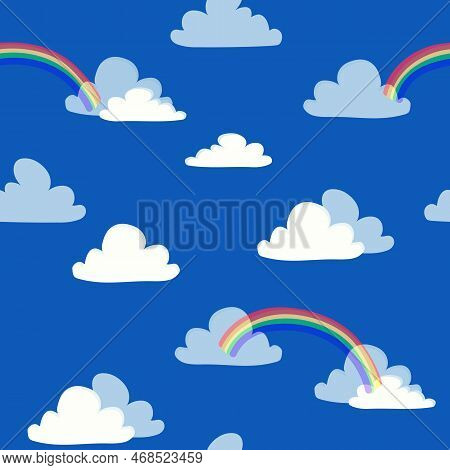 Clouds And Rainbow Seamless Pattern Vector Illustration