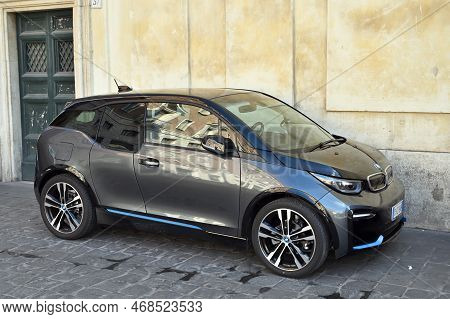 Rome, Italy - February 17, 2022: Bmw I3 Electric Car Parked On A Street In Rome, Italy