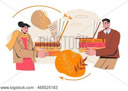 The Concept Of Bookcrossing, Readers Club And Literature Lovers Club, Vector.