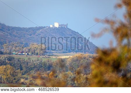 Devicky Castle Ruin Seen From Mikulov Town, Palava, Palavske Vrchy, South Moravia, Czech Republic