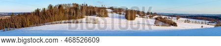 Evening Winter Landscape View From Bohemian And Moravian Highland Near Velke Mezirici Town, Czech Re