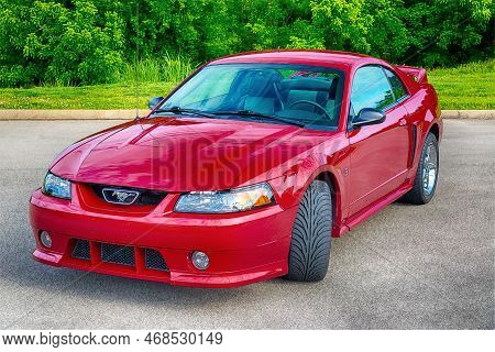 Maryville, Tennessee, United States - May 16, 2016: Lovely And Powerful 2002 Red Roush Mustang With 