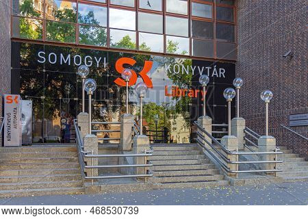Szeged, Hungary - July 30, 2022: Entrance To University Of Szeged Szte Klebelsberg City Library Buil