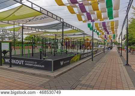Budapest, Hungary - July 31, 2022: Workout Space Powered By Under Armour At Top Of Westend Shopping 