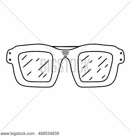 Sun Glasses In Hand Draw Doodle Style. Isolated On A White Background. Vector Stock Illustration