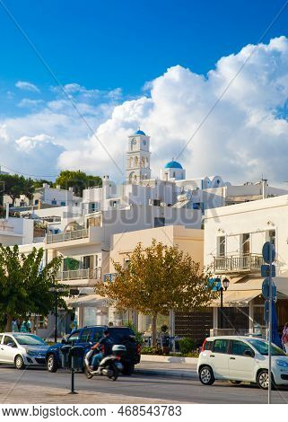The Harbor Town Of Adamas Or Adamantas On The Island Of Milos. Cyclades Islands, Greece