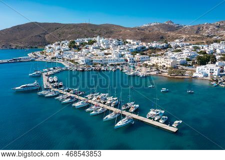 The Harbor Town Of Adamas Or Adamantas On The Island Of Milos. Cyclades Islands, Greece