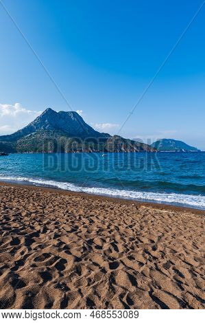 Adrasan Beach Landscape With Mountain, One Of The Most Popular Beaches Of Antalya - Antalya, Turkey.
