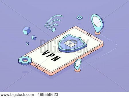 Vpn Connection Concept. Virtual Private Network Application. Mobile Security Internet Connection - V