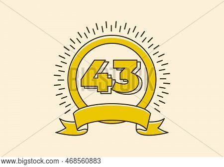Vintage Retro Yellow Circle Badge With Number Fourty Three On It