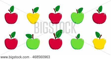 Apple Fruit Set Collections. Red, Yellow And Green Apples Vector Illustration Isolated On White Back