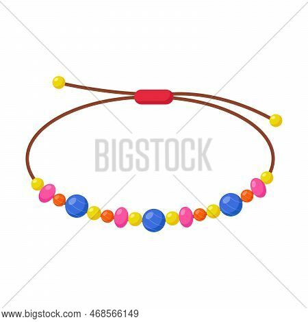 Boho Jewelry Lace With Multi Colored Gemstones Necklace Around The Neck Cartoon Illustration. Bohemi