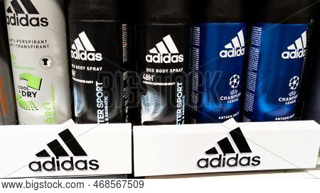 Nice , Paca France - 01 07 2023 : Adidas Logo Brand And Text Sign Anti Perspirant Product Displayed 