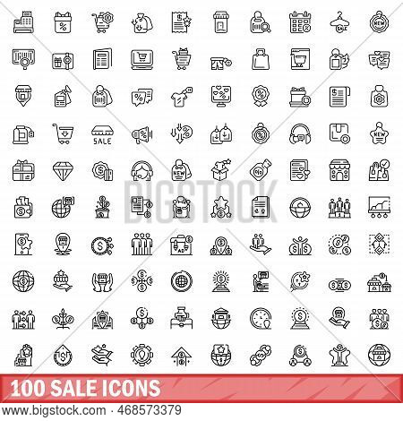 100 Sale Icons Set. Outline Illustration Of 100 Sale Icons Vector Set Isolated On White Background