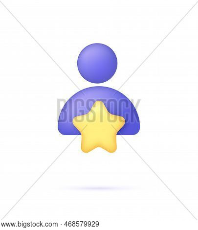 3d Person With Star. Consumer Or Customer Feedback Score, Satisfaction Level And Criticism Concept.