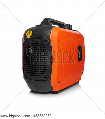 Portable Electricity Generator Isolated On White Background. Petrol Inverter Generator.