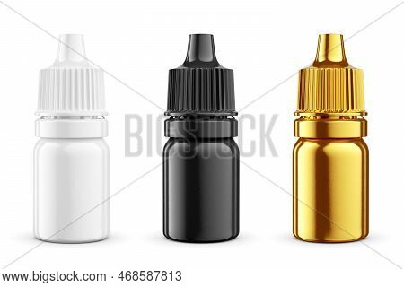 Blank White Medicine Plastic Bottles For Liquid Dropper Isolated On White Background. 10ml. 3d Rende