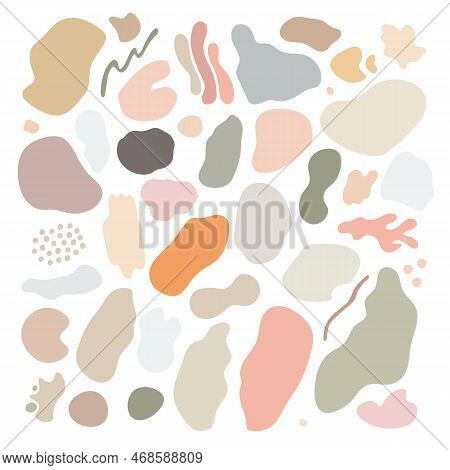 Abstract Shapeless Stains Set Vector Illustration, Cut Out Image, Isolated Hand Drawn Trendy Boho Co