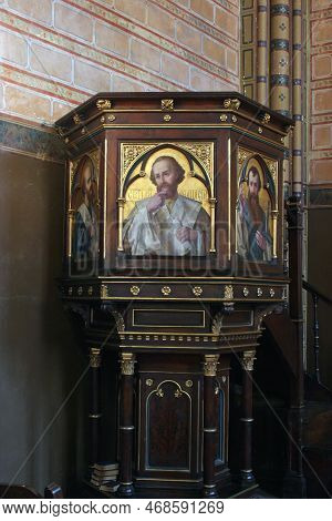 Krizevci, Croatia - May 09, 2012: Pulpit In The Greek Catholic Cathedral Of The Holy Trinity In Kriz