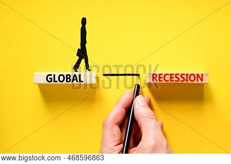Global Recession Symbol. Concept Words Global Recession On Wooden Blocks. Beautiful Yellow Table Yel