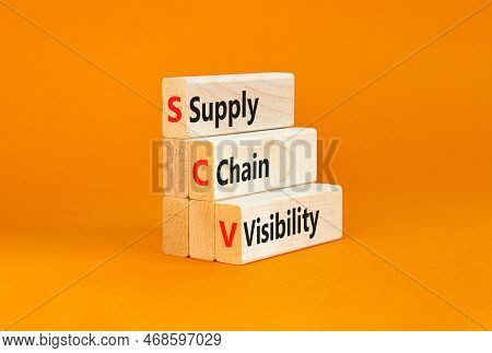 Scv Supply Chain Visibility Symbol. Concept Words Scv Supply Chain Visibility On Wooden Blocks On A 