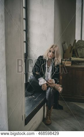 Victorian Style, Velvet Coat And White Shirt Androgyny Vintage Fashion. Vampire Era Clothes