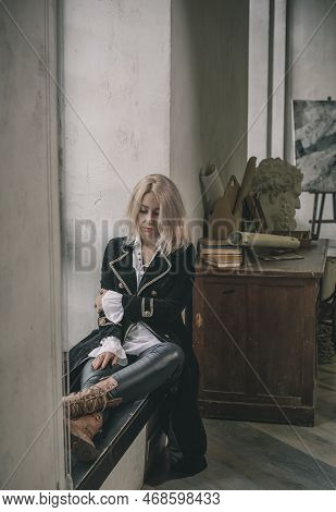 Victorian Style, Velvet Coat And White Shirt Androgyny Vintage Fashion. Vampire Era Clothes