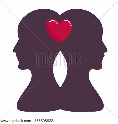 Heart And Brain Concept, Conflict Between Emotions And Rational Thinking, Teamwork And Balance Betwe