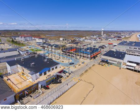 Salisbury, Ma, Usa - May 6, 2019: Historic Commercial Buidlings Aerial View On Broadway In Salisbury