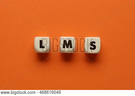 Learning Management System. Wooden Cubes With Abbreviation Lms On Orange Background, Top View