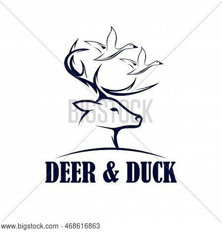 Hunter Logo Design. Deer Hunter Illustration Logo Vector