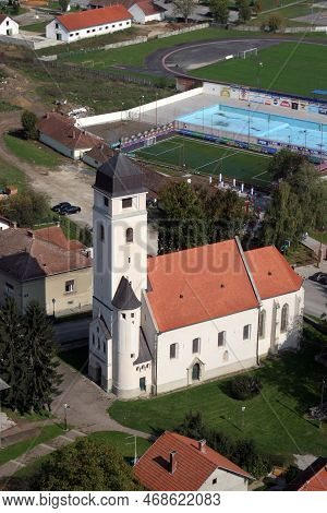 Krizevci, Croatia - October 08, 2011: Church Of The Holy Cross In Krizevci, Croatia On October 08, 2