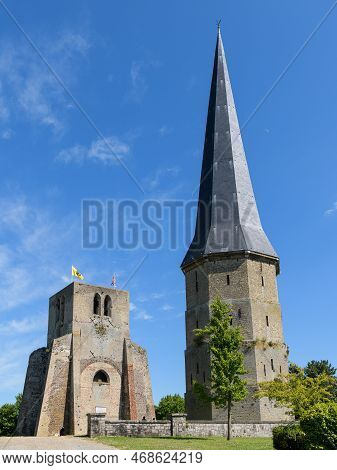 Bergues, France - July 5. 2022: An Ancient Monastery On A Hill In France, Sunny Day In Summer