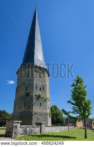 Bergues, France - July 5. 2022: An Ancient Monastery On A Hill In France, Sunny Day In Summer