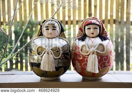Japanese Antique And Ancient Traditional Dolls Dogo No Hime And Nishiki Daruma For Show And Sale For
