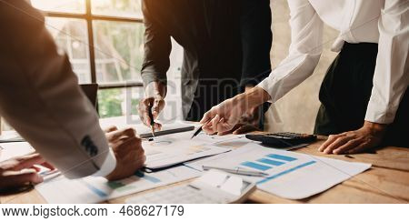 Business Team Meeting. Professional Investor Working New Start Up Project. Finance Task. With Smart 