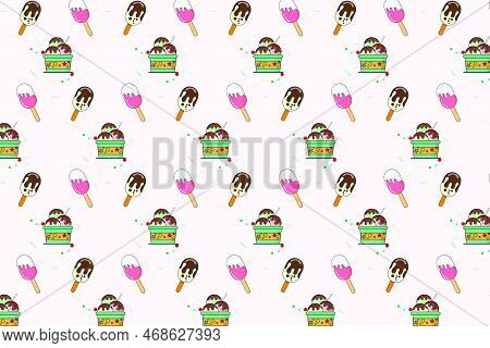 Pattern With Cup And Stick Ice Cream Elements Abstract Pattern Vector Background For Design Illustra