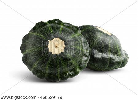 Two Fresh Green Pattypan Squashes On White Background