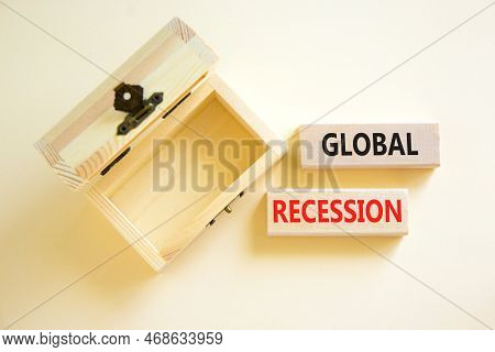 Global Recession Symbol. Concept Words Global Recession On Wooden Blocks. Beautiful White Table Whit